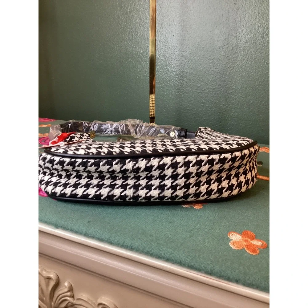 Montana West Hobo Bag Small Black‎ White Houndstooth NWT